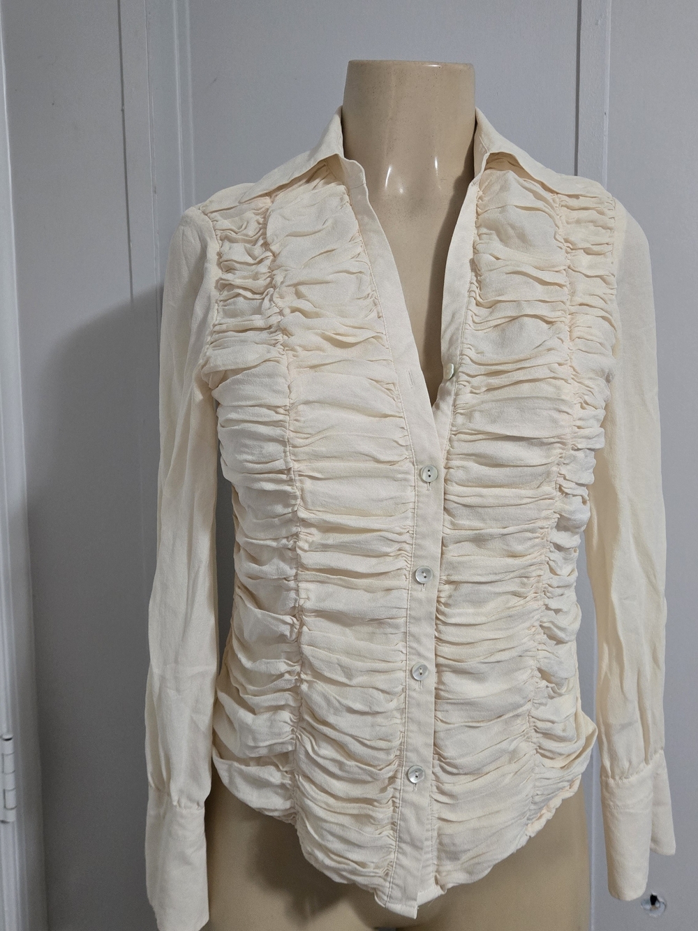 Talbots Cream Ruffled Button-Down Blouse